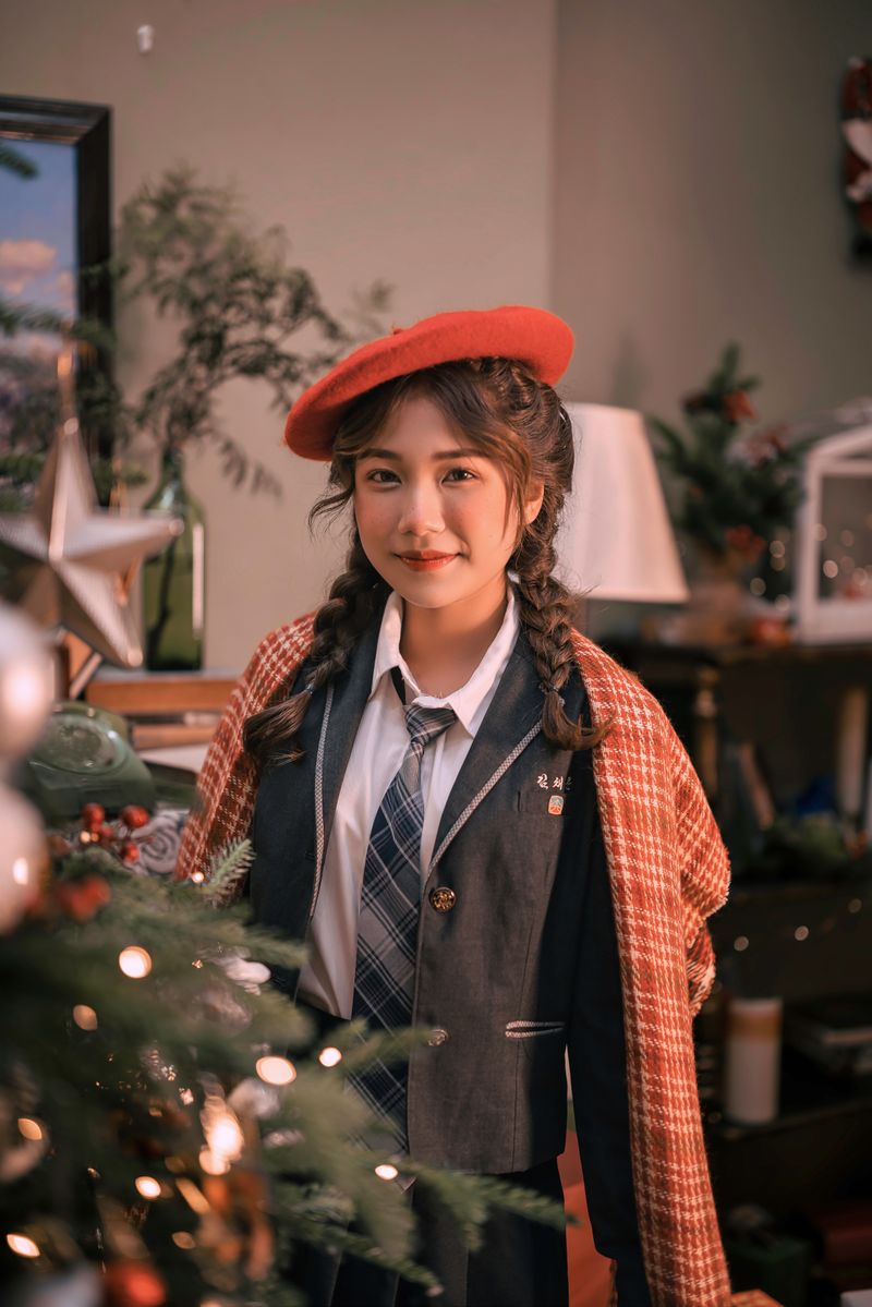 Young woman with winter holiday decorations