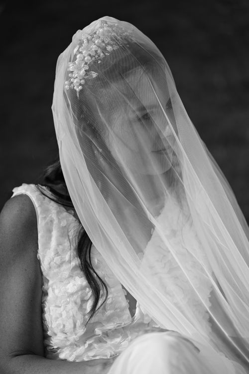 Elegant Black and White Bridal Portrait in Veil · Free Stock Photo