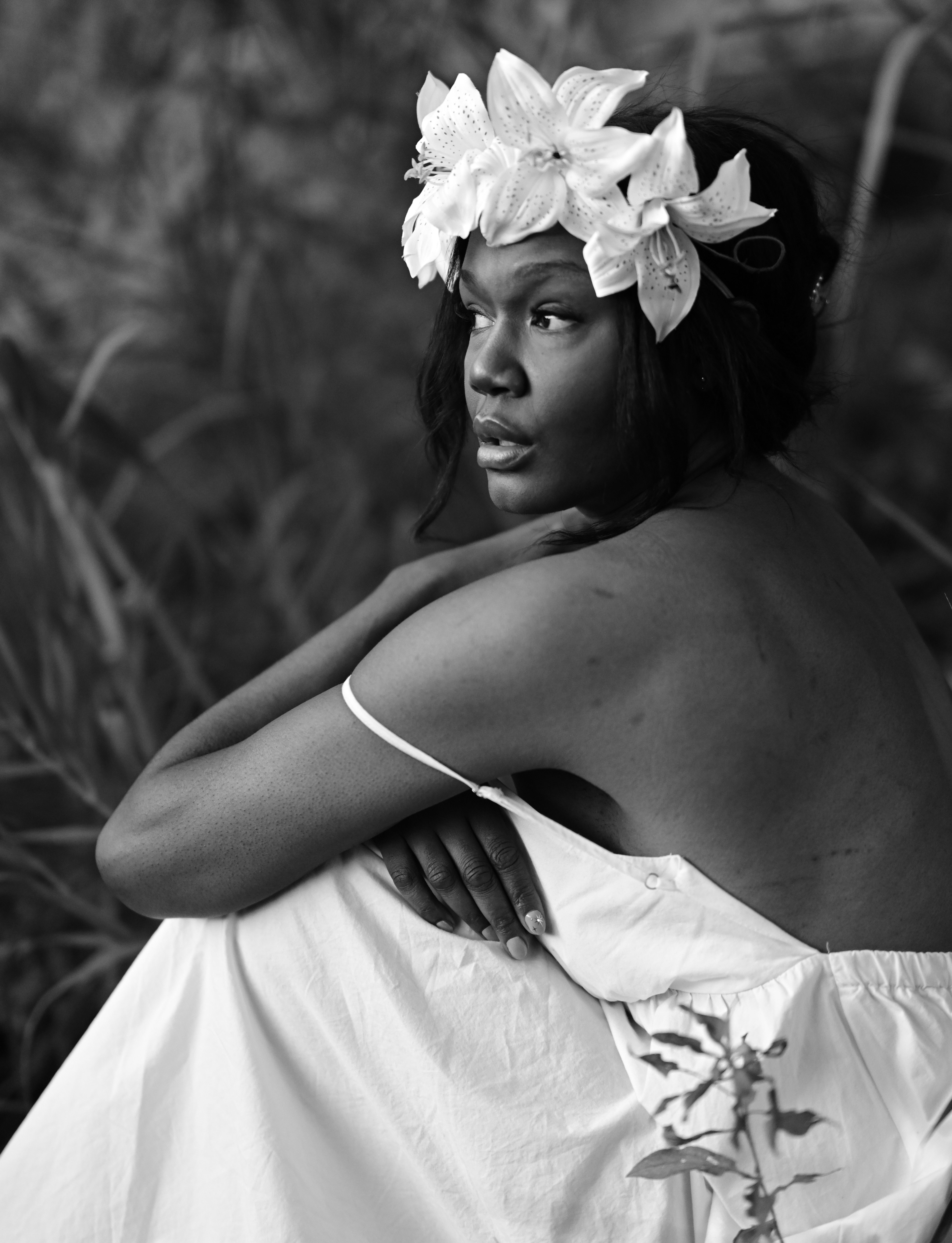 Black and White Portrait of Woman with Floral Crown · Free Stock Photo