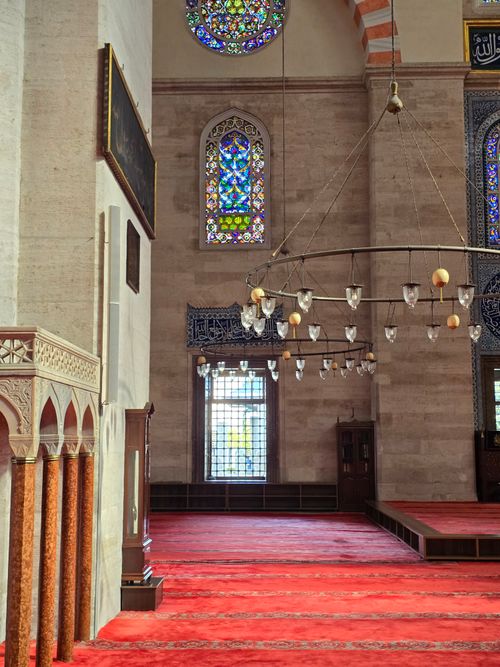 Free Elegant interior of a historic mosque in Istanbul showcasing intricate stained glass and architecture. Stock Photo