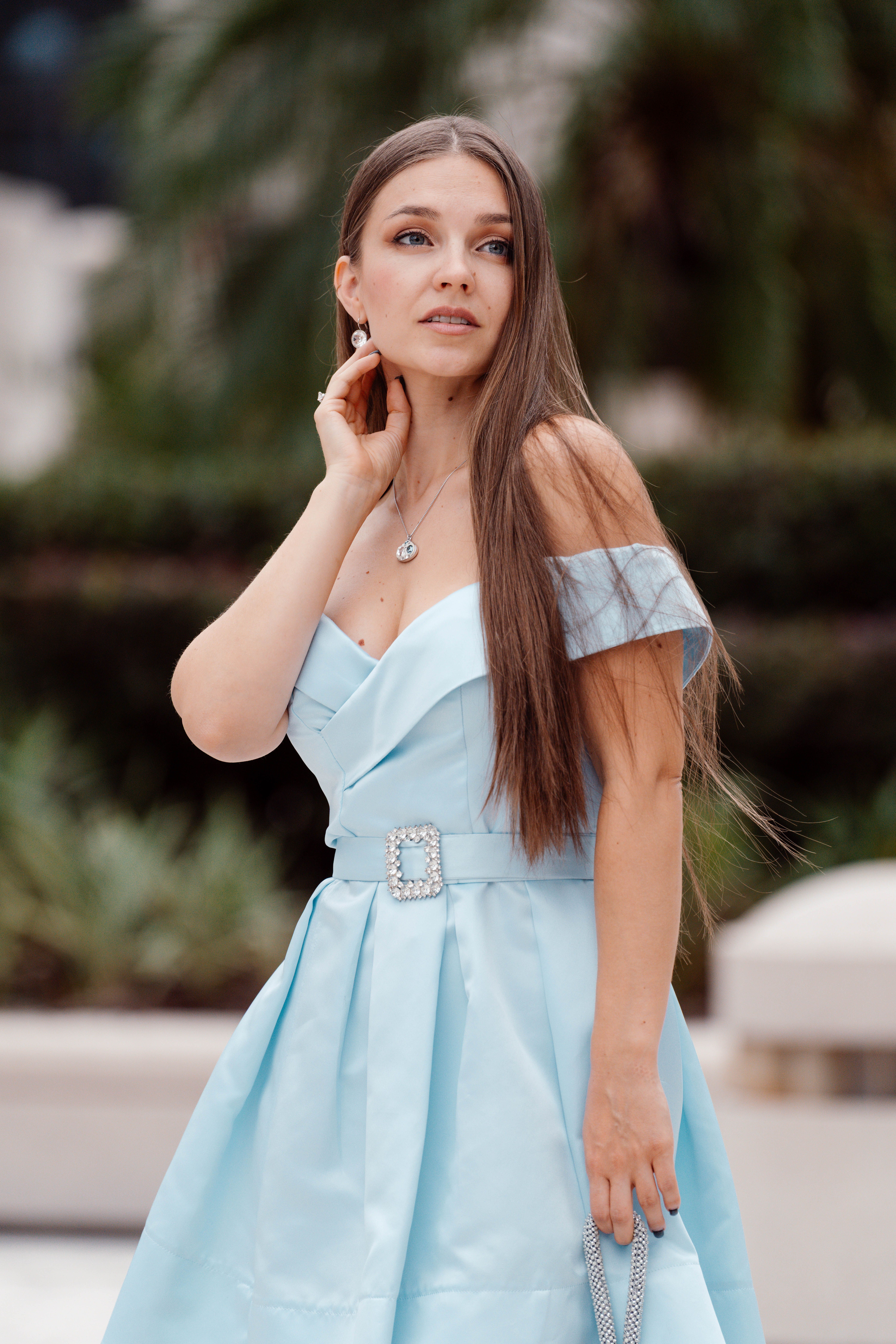 sachin and babi light blue dress Unique Cross Sweetheart Light Blue Soft-pleated Long Prom Dress – Ballbella main image 1