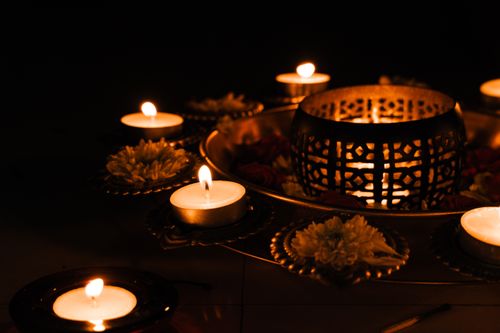 Free Warm and vibrant candle display for Diwali celebration in Bengaluru, India. Stock Photo