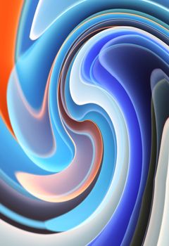 Dynamic abstract swirl featuring vibrant blue, orange, and white hues.