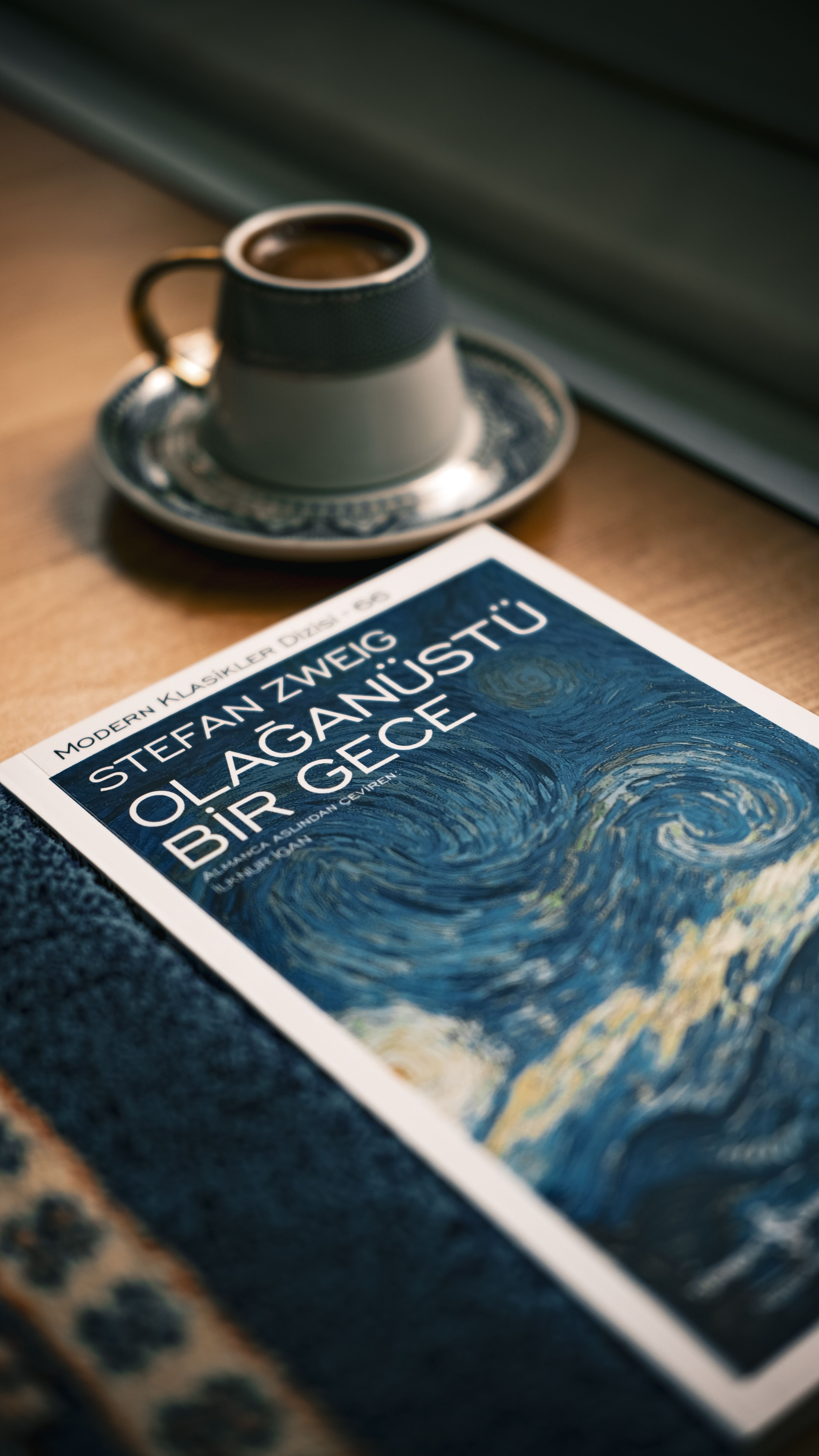 Turkish Coffee and Book on Wooden Table