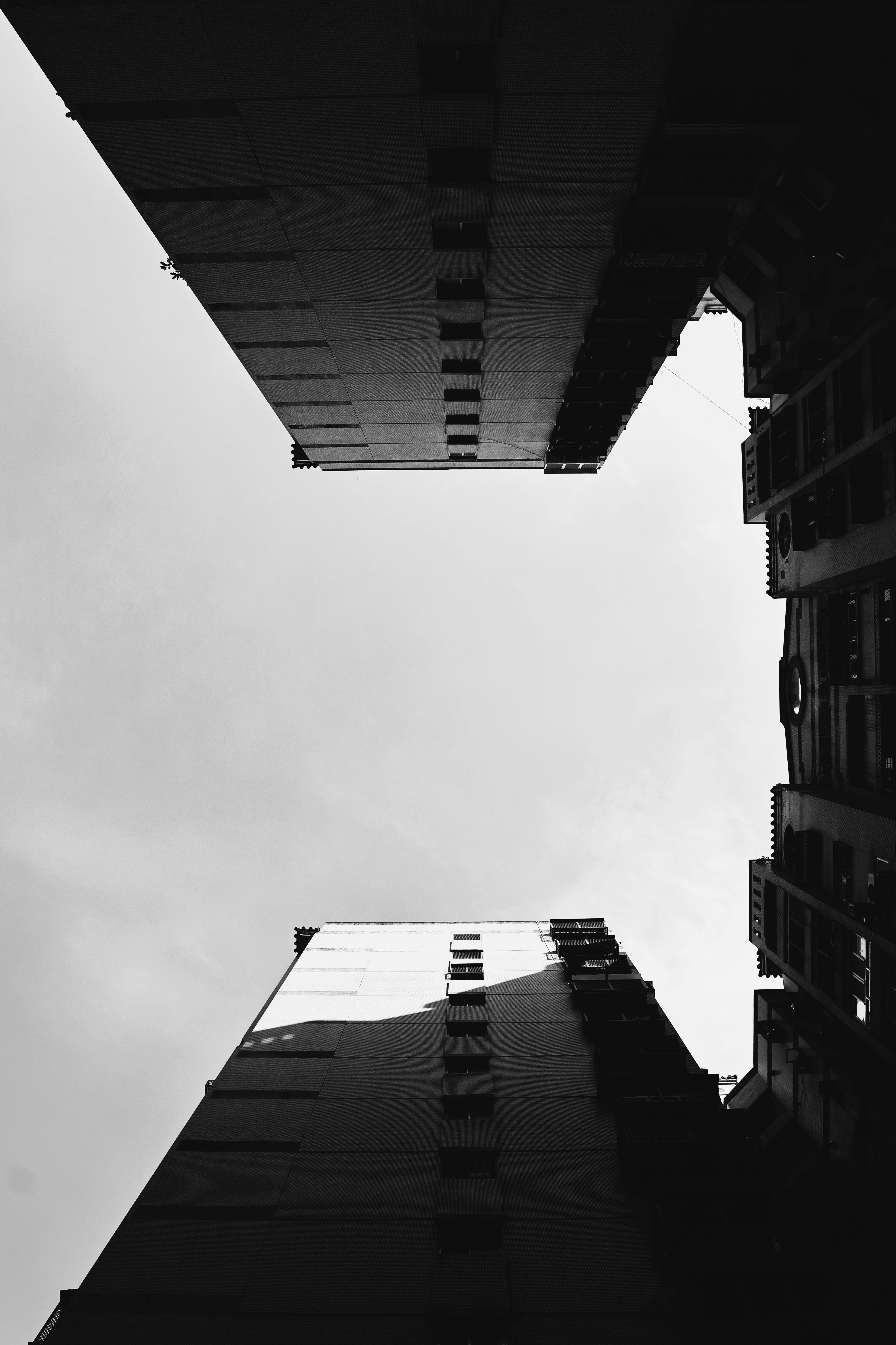 Miễn phí Góc nhìn đơn sắc hướng lên trên qua các tòa nhà đô thị tạo thành khung hình chữ nhật, Thành phố Đài Trung. Ảnh lưu trữ