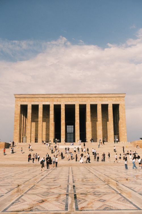 Free Anıtkabir in Ankara, Türkiye on a bright day, showcasing Atatürk's memorial with visitors. Stock Photo