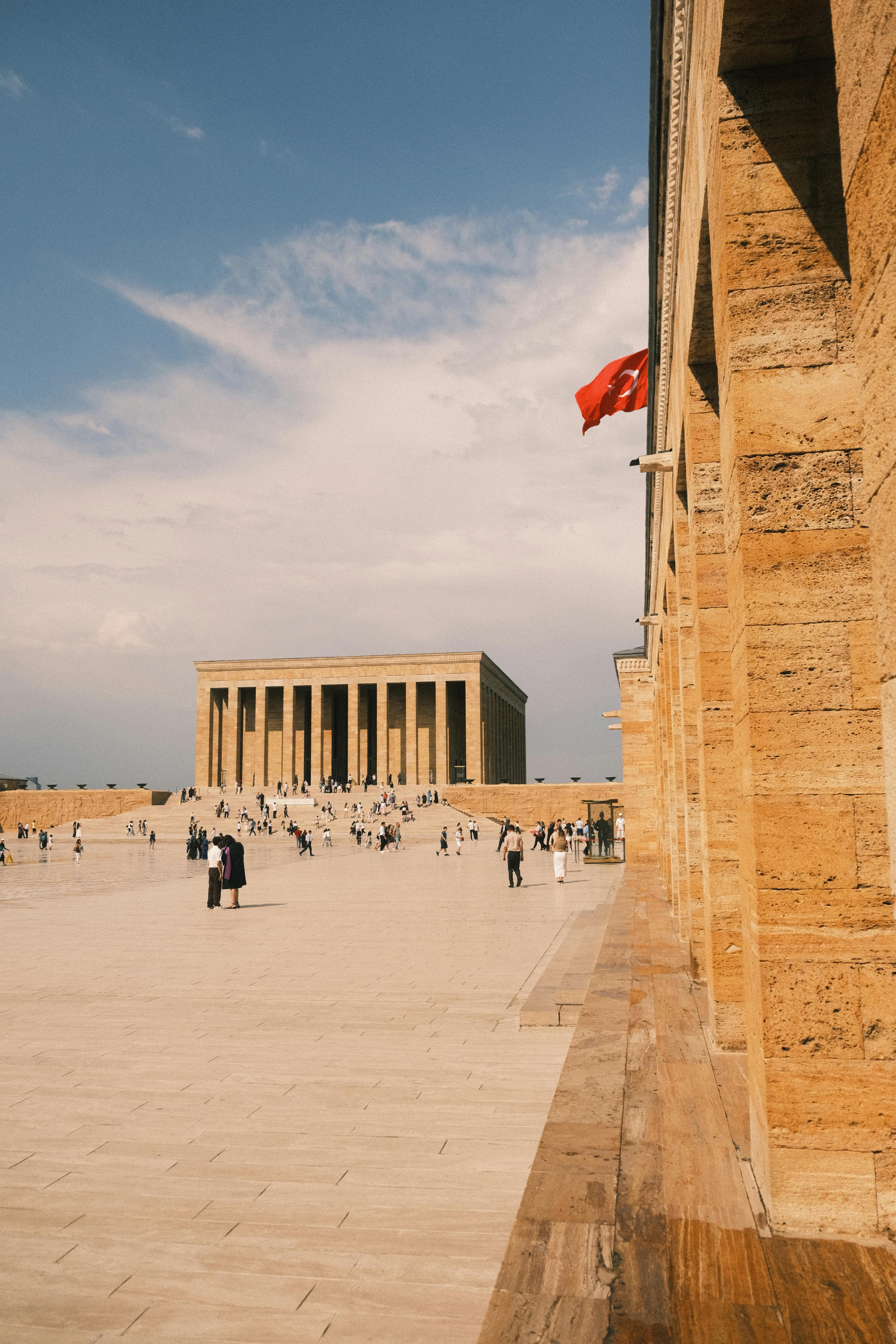 Anıtkabir, Atatürk's mausoleum in Ankara, Türkiye with Turkish flag.