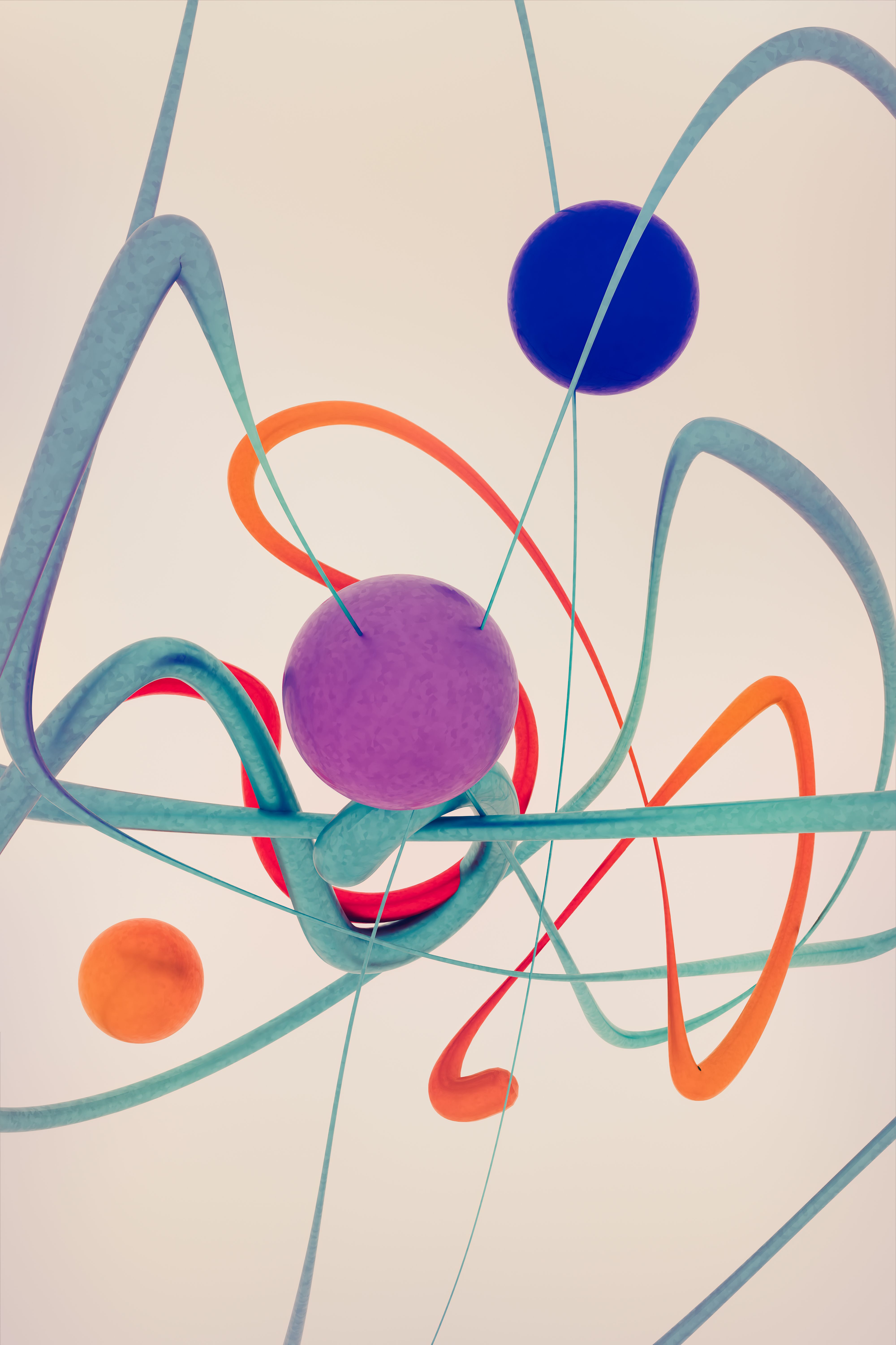Vibrant abstract art featuring colorful interlocking spheres and curves on a light background.