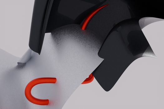 A dynamic abstract 3D render featuring bold red and black shapes, perfect for desktop wallpapers.