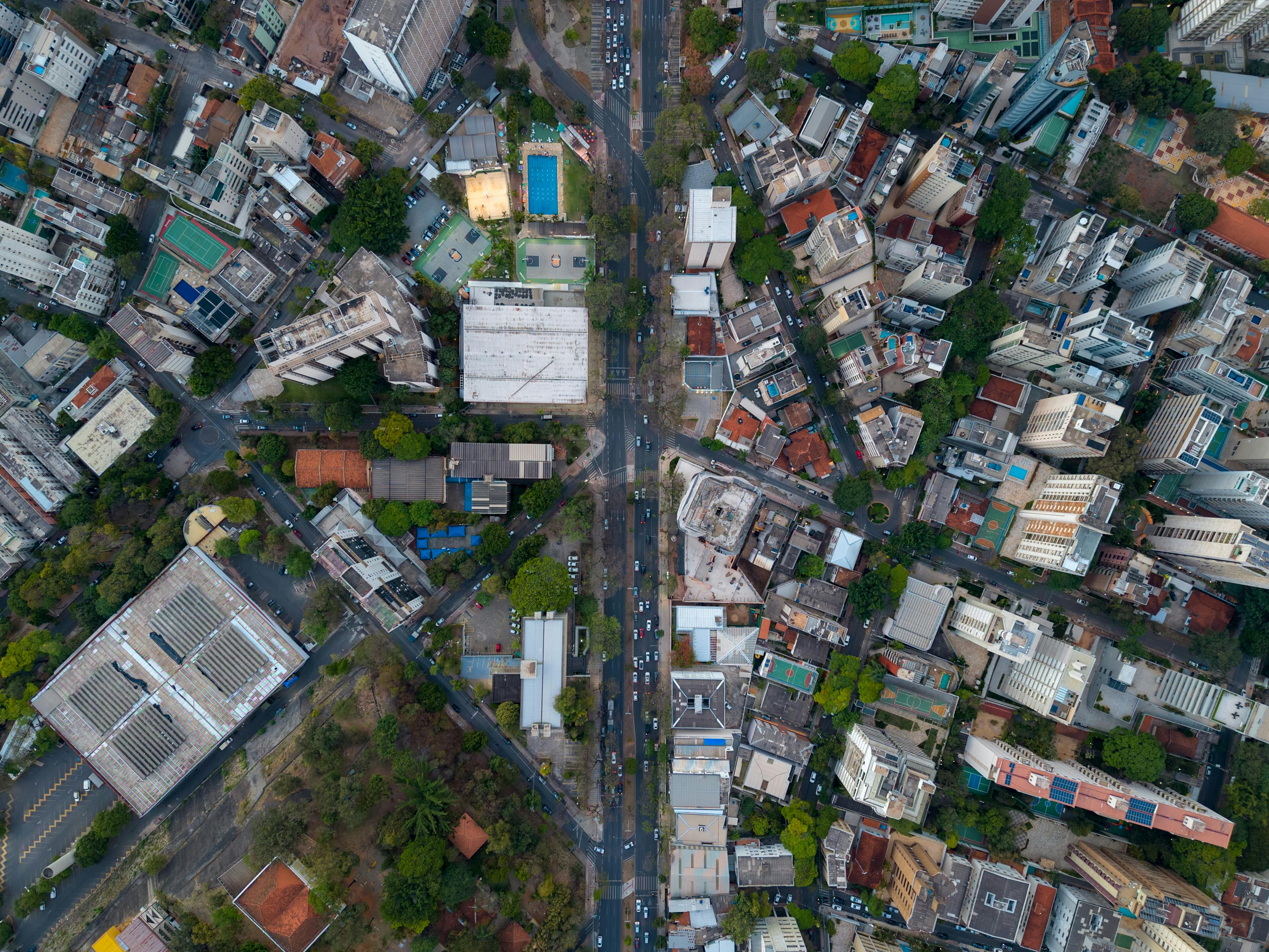 Drone shot capturing the intricate urban layout of Belo Horizonte, Brazil.