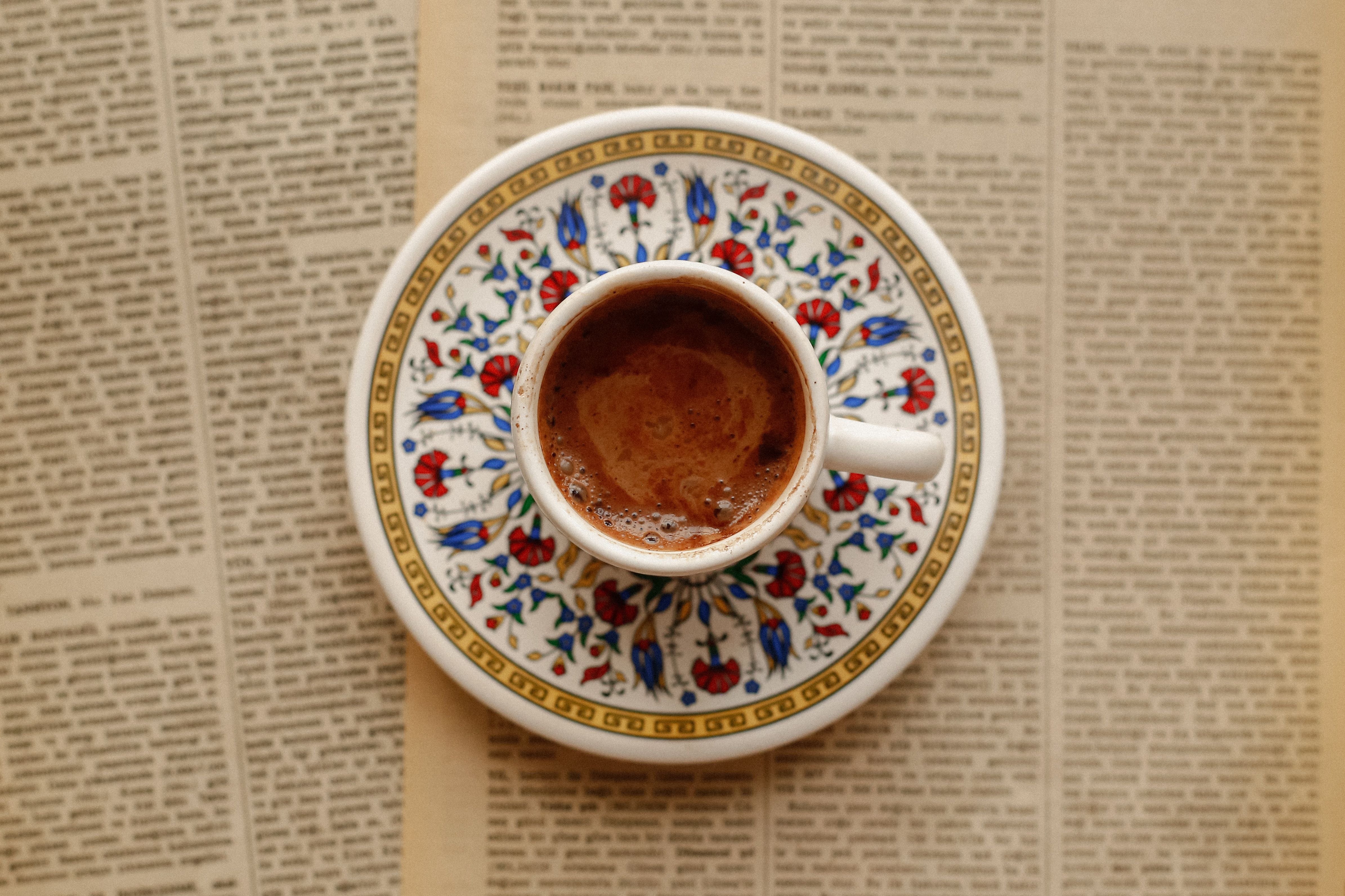 traditional-turkish-coffee-on-patterned-saucer-free-stock-photo