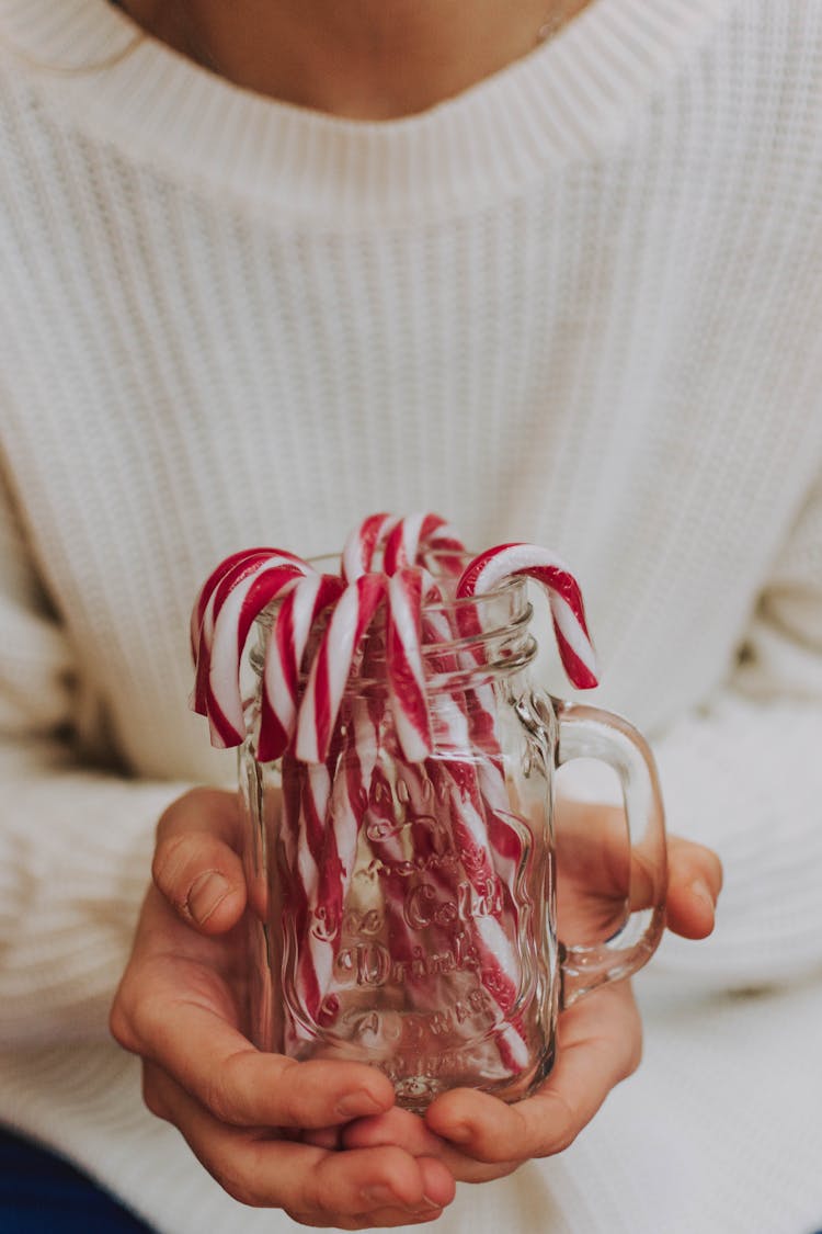 Candy Cane On Glass Mug