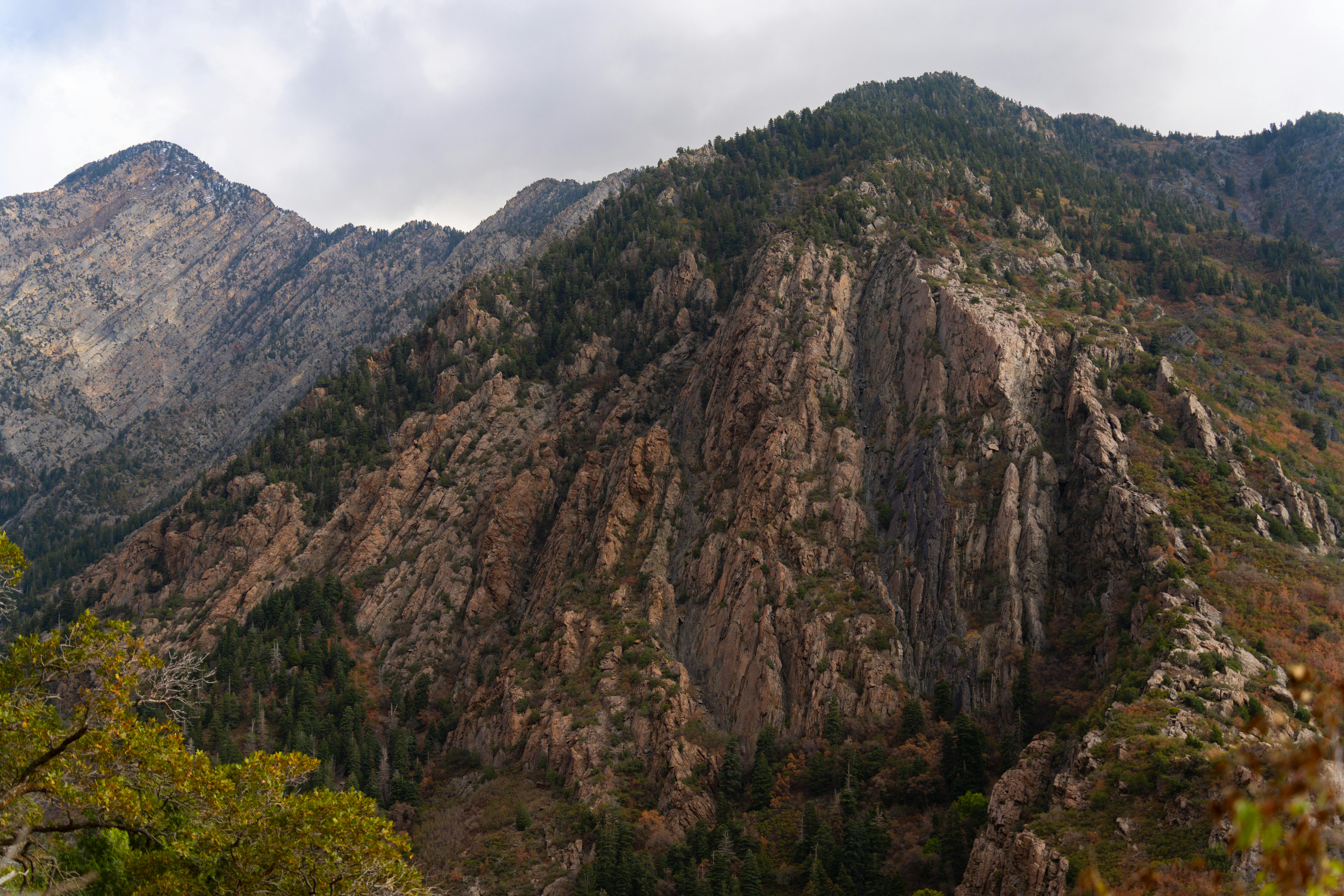 Autumn view of the rugged mountains in Cottonwood Canyon, Utah.