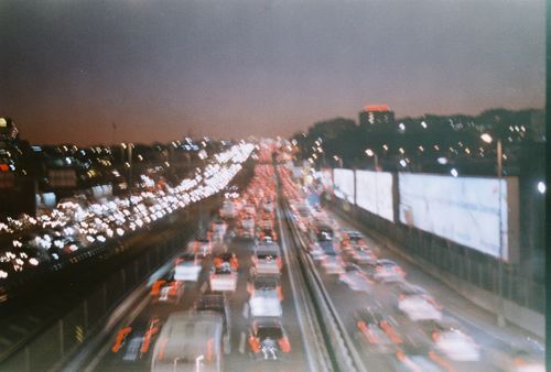 Free Blurry night traffic captured with long exposure on an Istanbul highway. Stock Photo