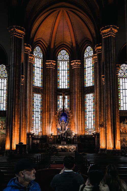 Gothic Cathedral Interior with Stained Glass · Free Stock Photo