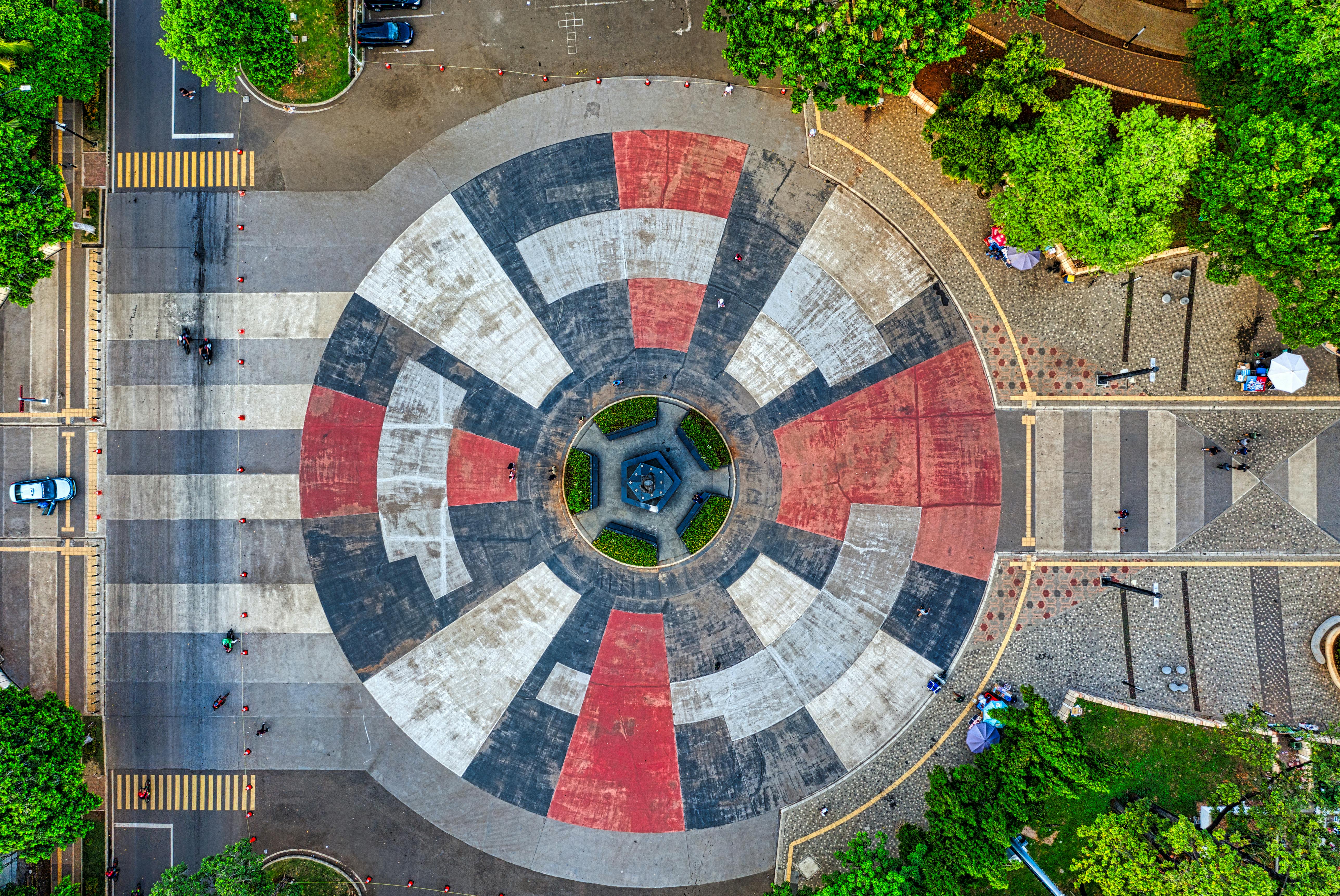 aerial view of a park with concrete