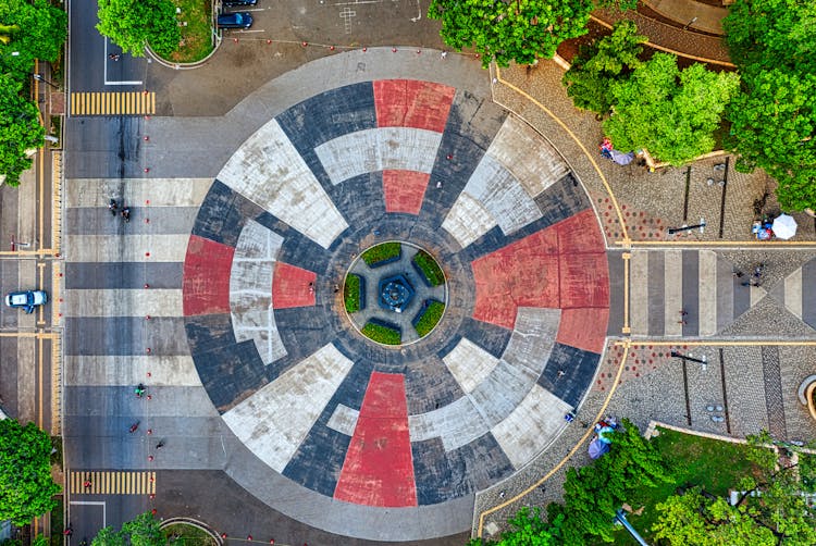 Aerial View Of A Park With Concrete 