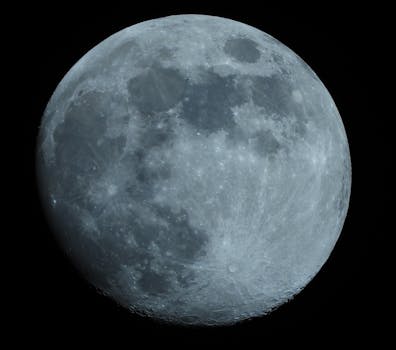 Detailed photograph of the full moon captured with precise clarity in the night sky.