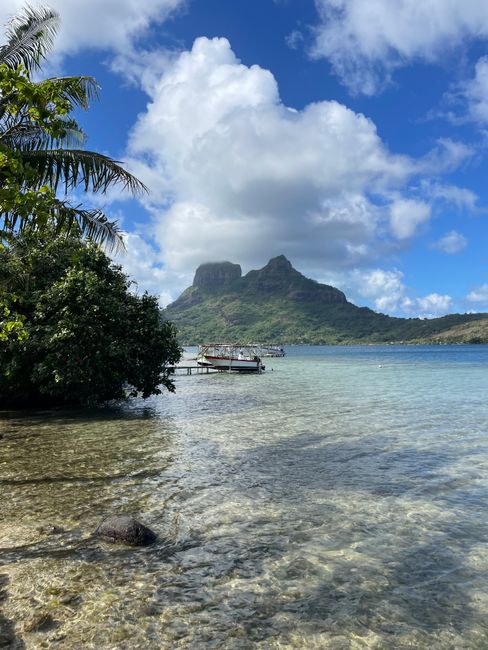 Mont Otemanu de Bora Bora vu depuis la plage avec lagon turquoise