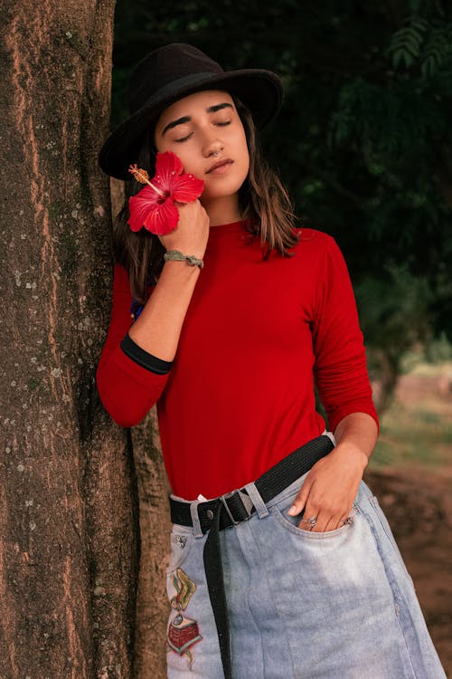 Free Photo Of Woman Wearing Denim Skirt Stock Photo