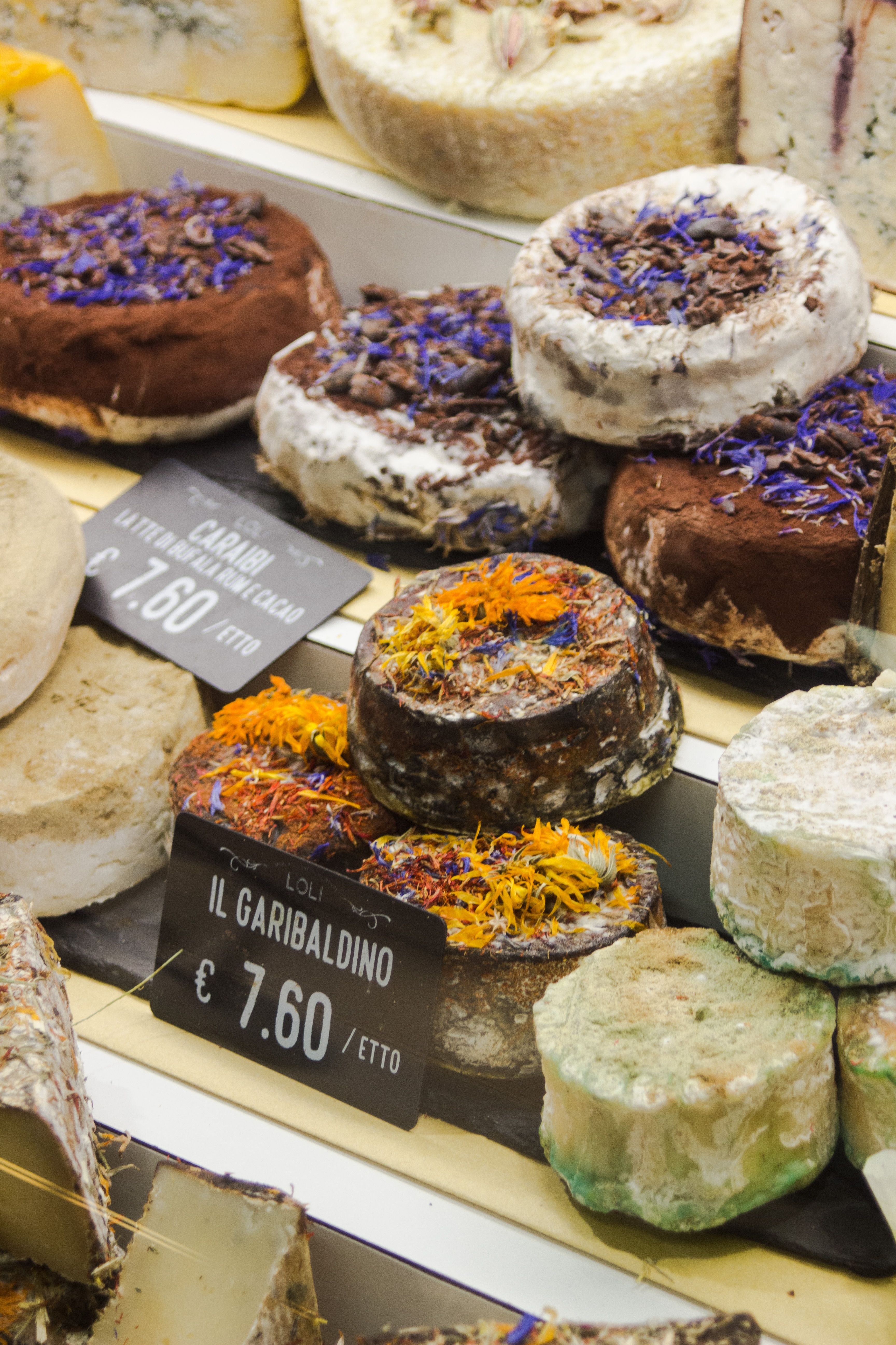 Assorted Italian Cheeses in Florentine Market Display · Free Stock Photo