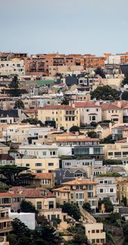A vibrant aerial shot of San Francisco's residential district showcasing colorful houses and urban architecture.