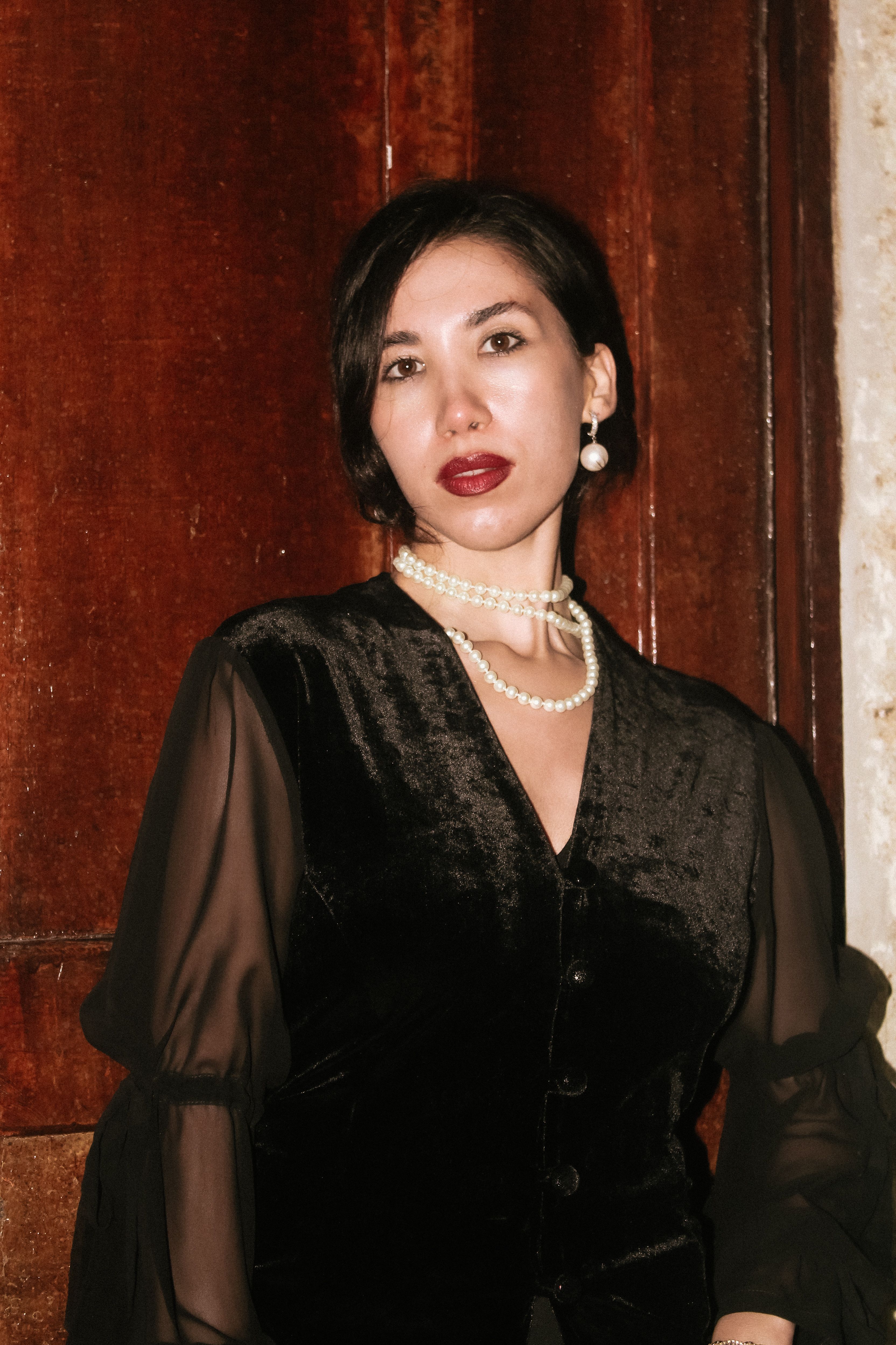 Elegant Woman in Black Velvet Dress Portrait · Free Stock Photo
