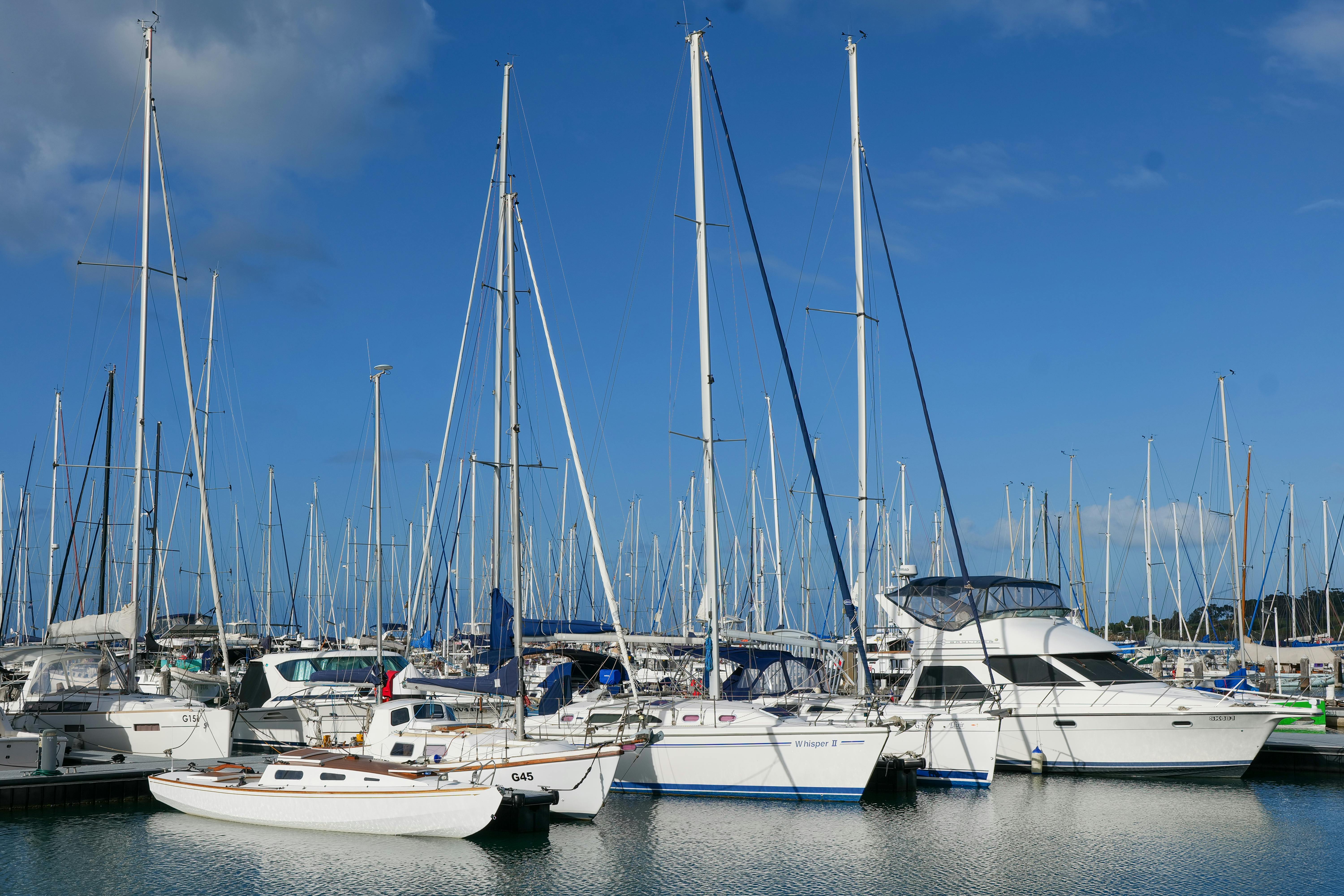 Scenic view of yachts moored at Geelong Marina, Victoria, Australia.