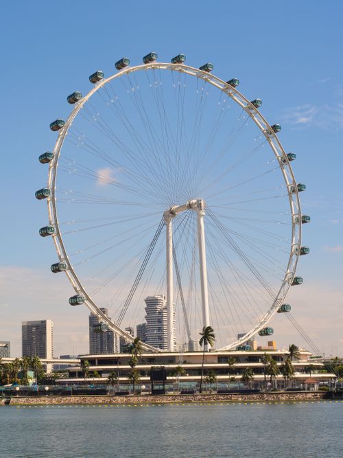 Free Capture of the iconic Singapore Flyer against a clear blue sky, showcasing urban architecture and waterfront. Stock Photo