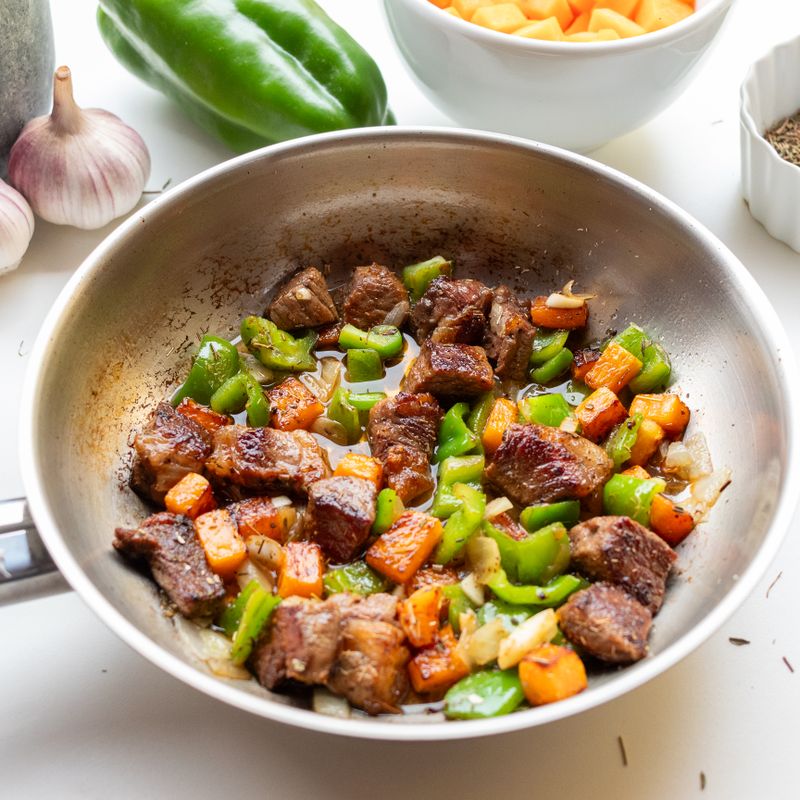 Beef Kofta Stir-Fry with Tahini and Pine Nuts