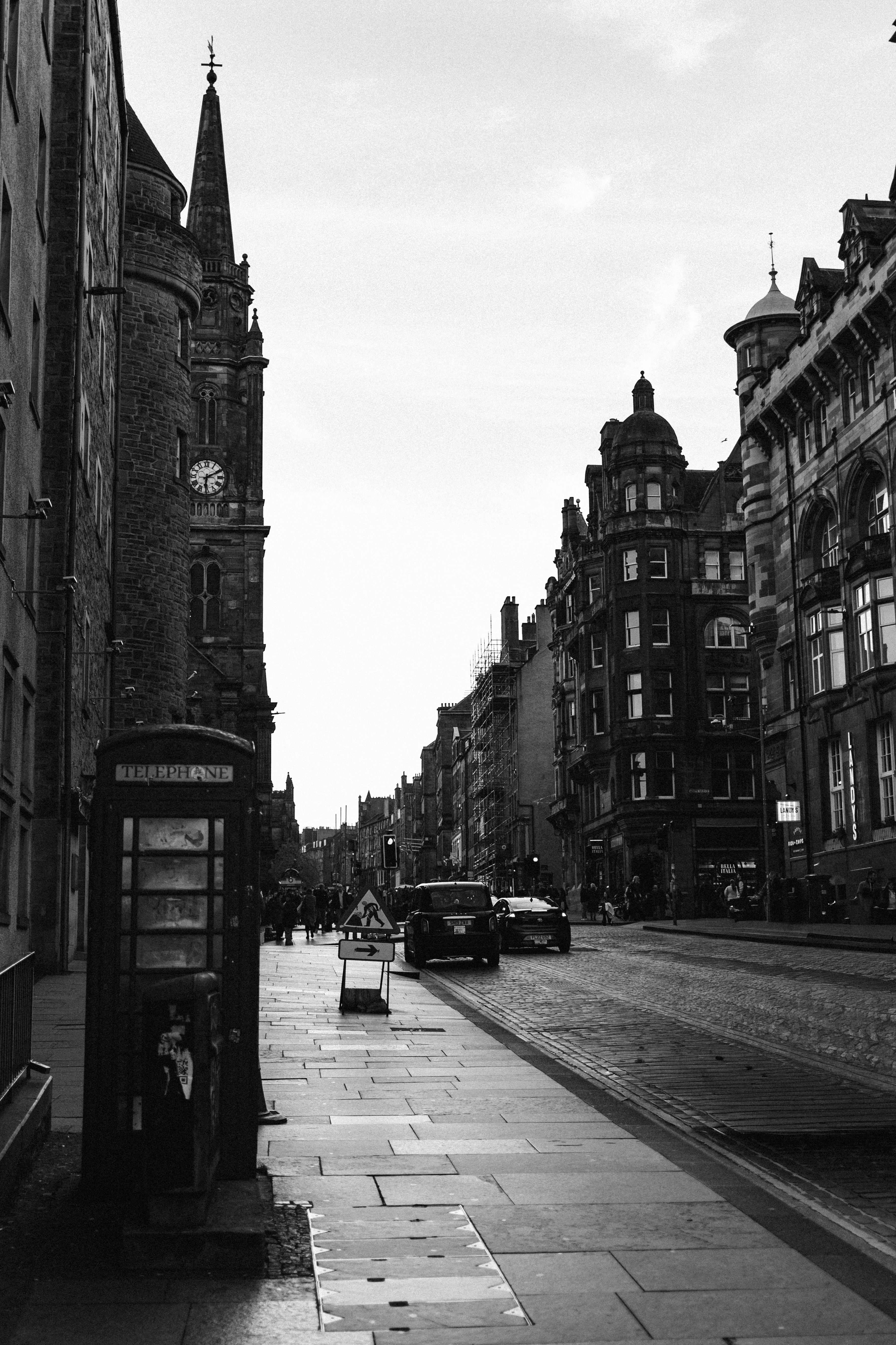 Black and White Urban Street Scene at Dusk · Free Stock Photo