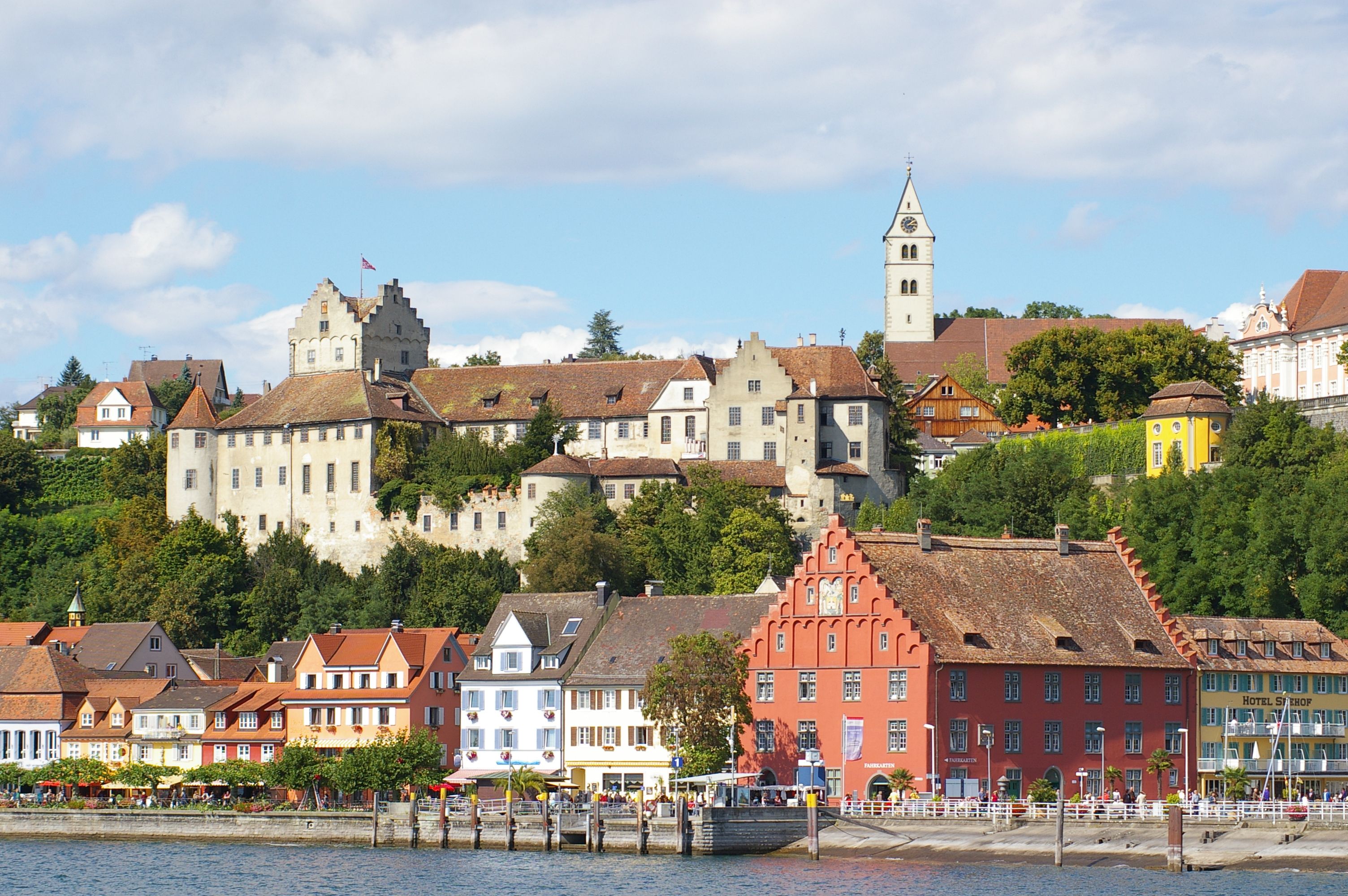 Charming historical buildings along Lake Constance in Meersburg, Germany.