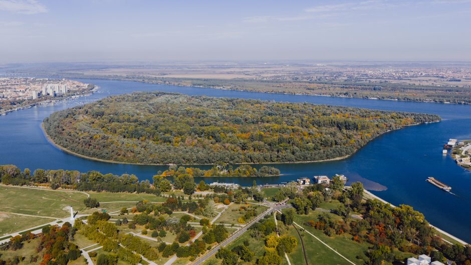 Aerial view of Great Falls Montana with the Missouri River and residential areas