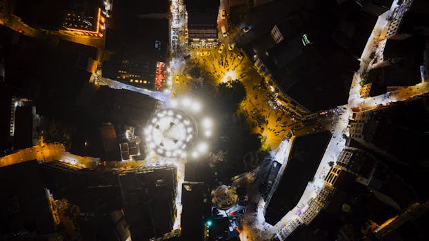 Captivating aerial shot of Istanbul's streets at night, showcasing the city's dynamic nightlife and architecture.