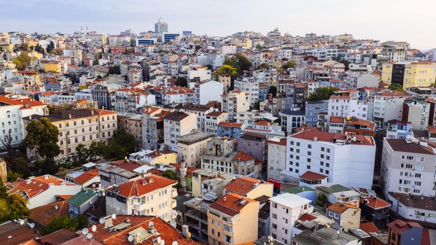 Stunning aerial view of Istanbul showcasing its dense, colorful architecture and vibrant urban layout.