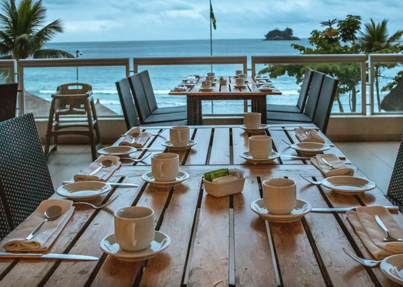 Beachfront restaurant terrace looking over the water