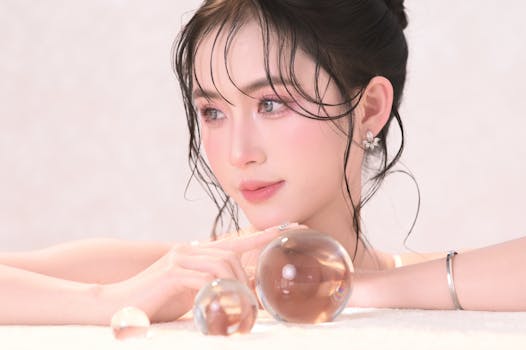 Elegant portrait of a woman with crystal balls, conveying a dreamy and ethereal mood.