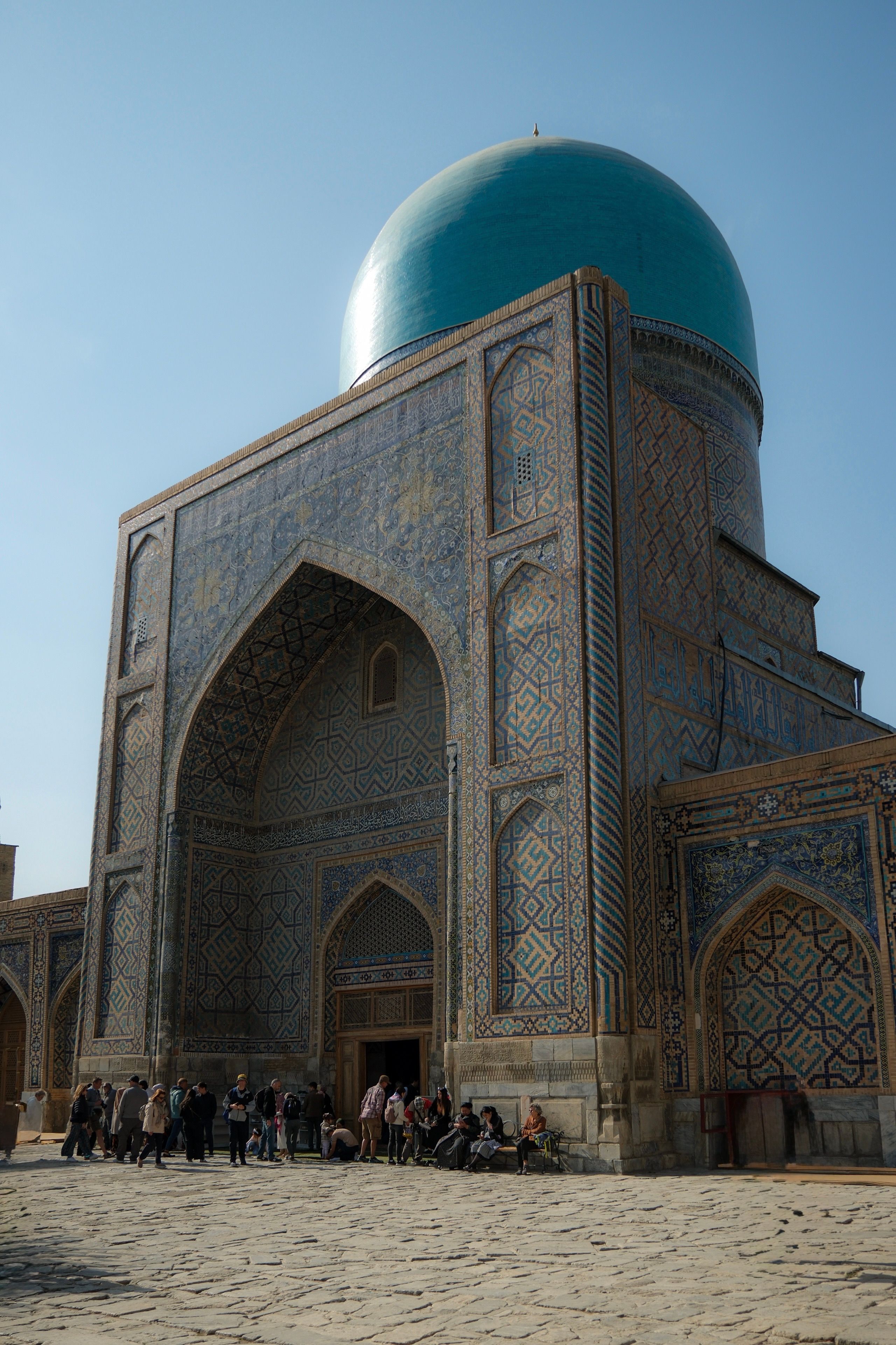 Stunning view of the Shah-i-Zinda Mausoleum in Samarkand, Uzbekistan showcasing intricate Islamic architecture.