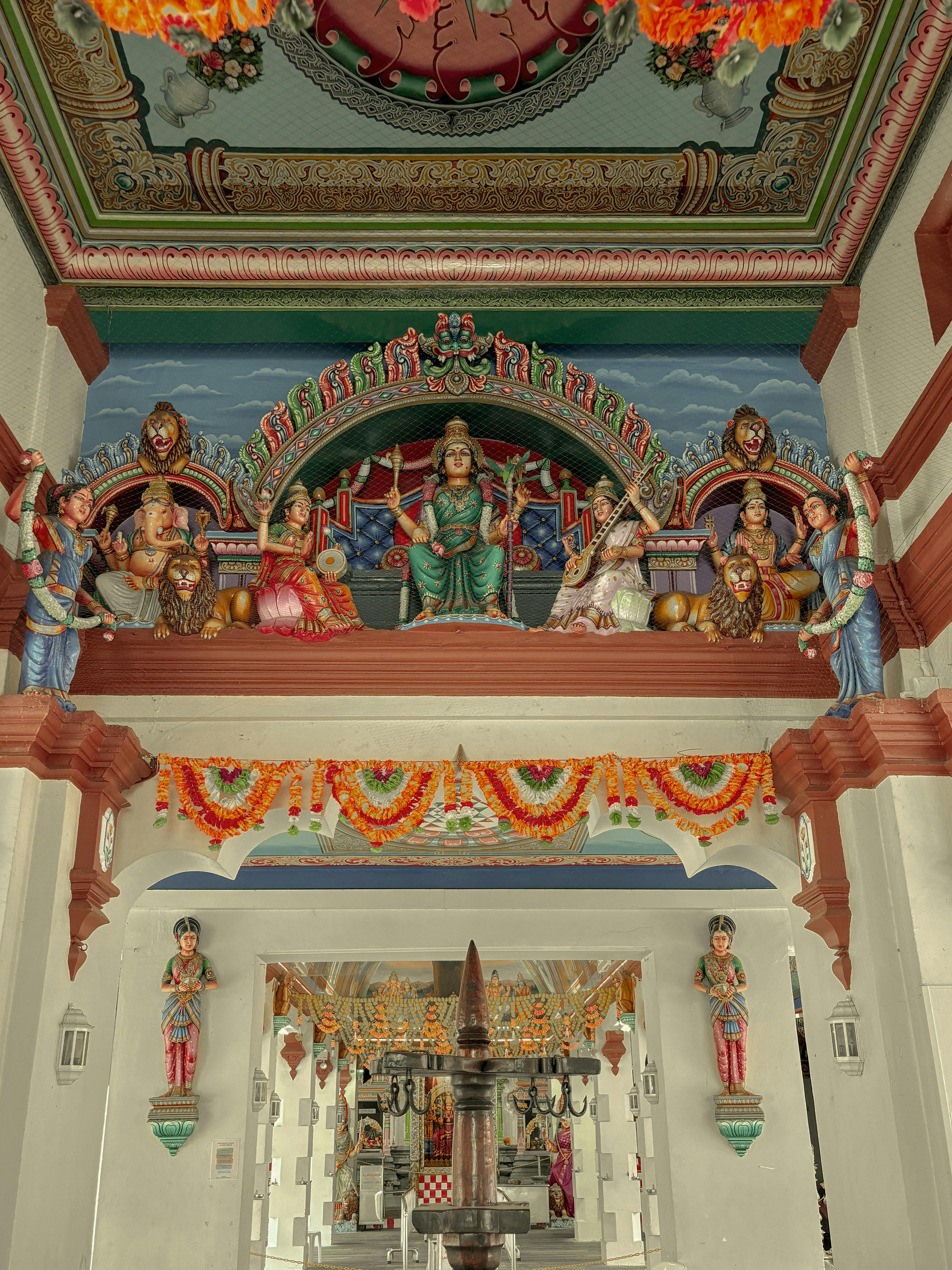 Hindu temple decor showcasing traditional auspicious symbols