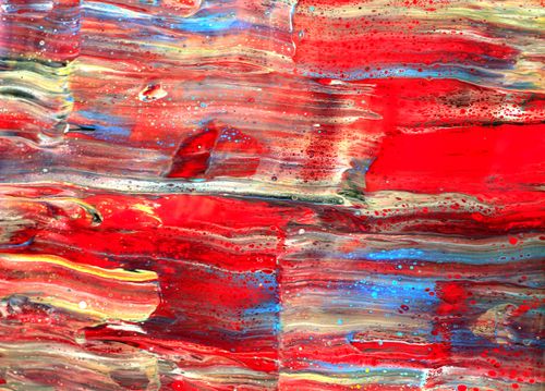 Free A dynamic abstract painting featuring bold red and blue swirls with vibrant textures and patterns. Stock Photo
