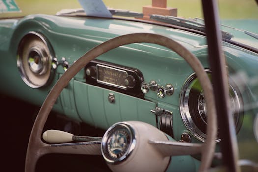 A classic vintage car dashboard captured in Busselton, Western Australia showcasing retro design.