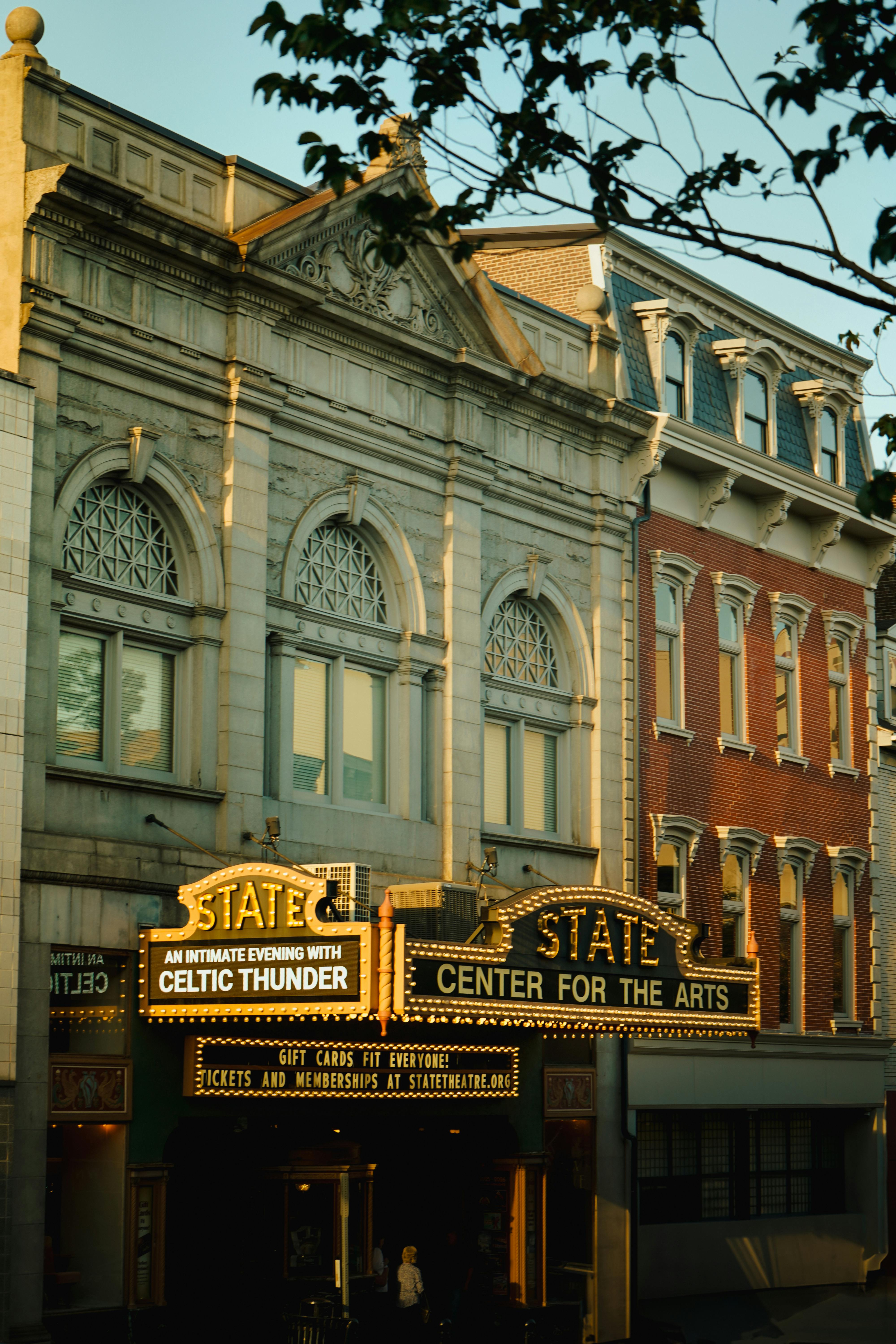 Free State Center for the Arts with illuminated marquee at dusk. Stock Photo