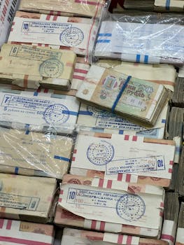 Photo by Andrey Red Soviet ruble banknotes wrapped in plastic, showcasing historical currency stacks.