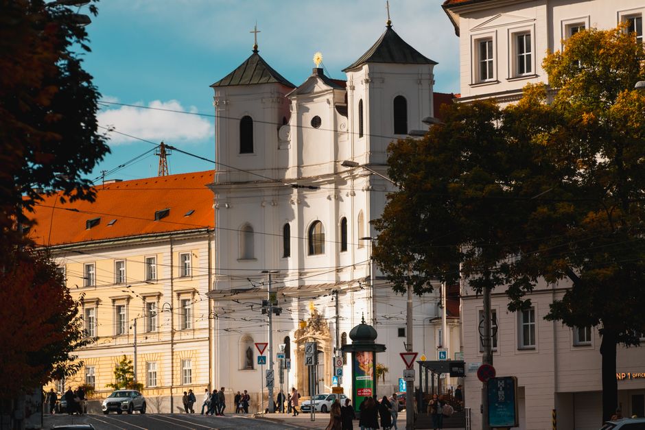 Police officer patrolling a busy square in Bratislava, Slovakia, ensuring public safety.