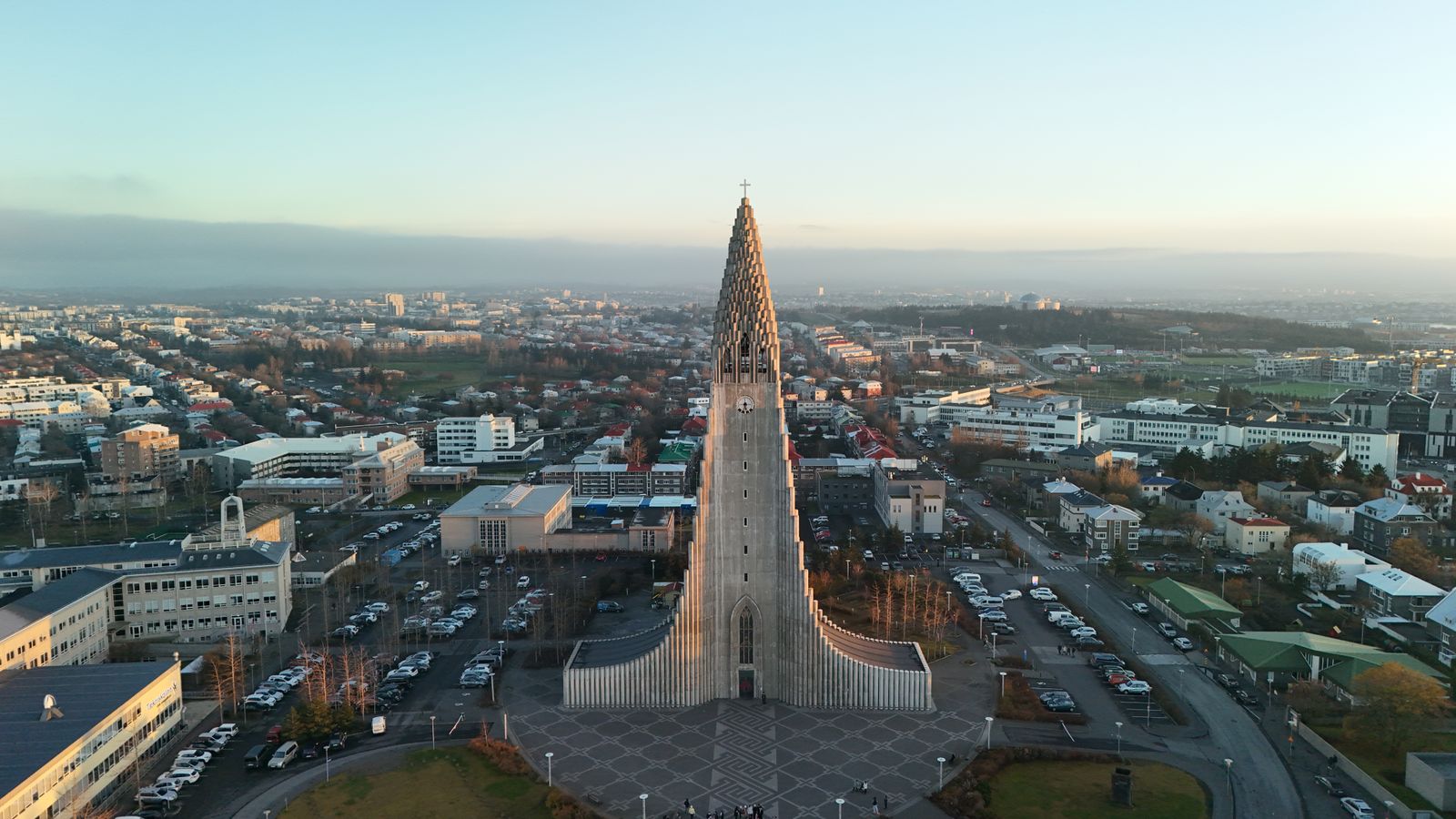 Hallgrímskirkja church Reykjavik aerial Iceland