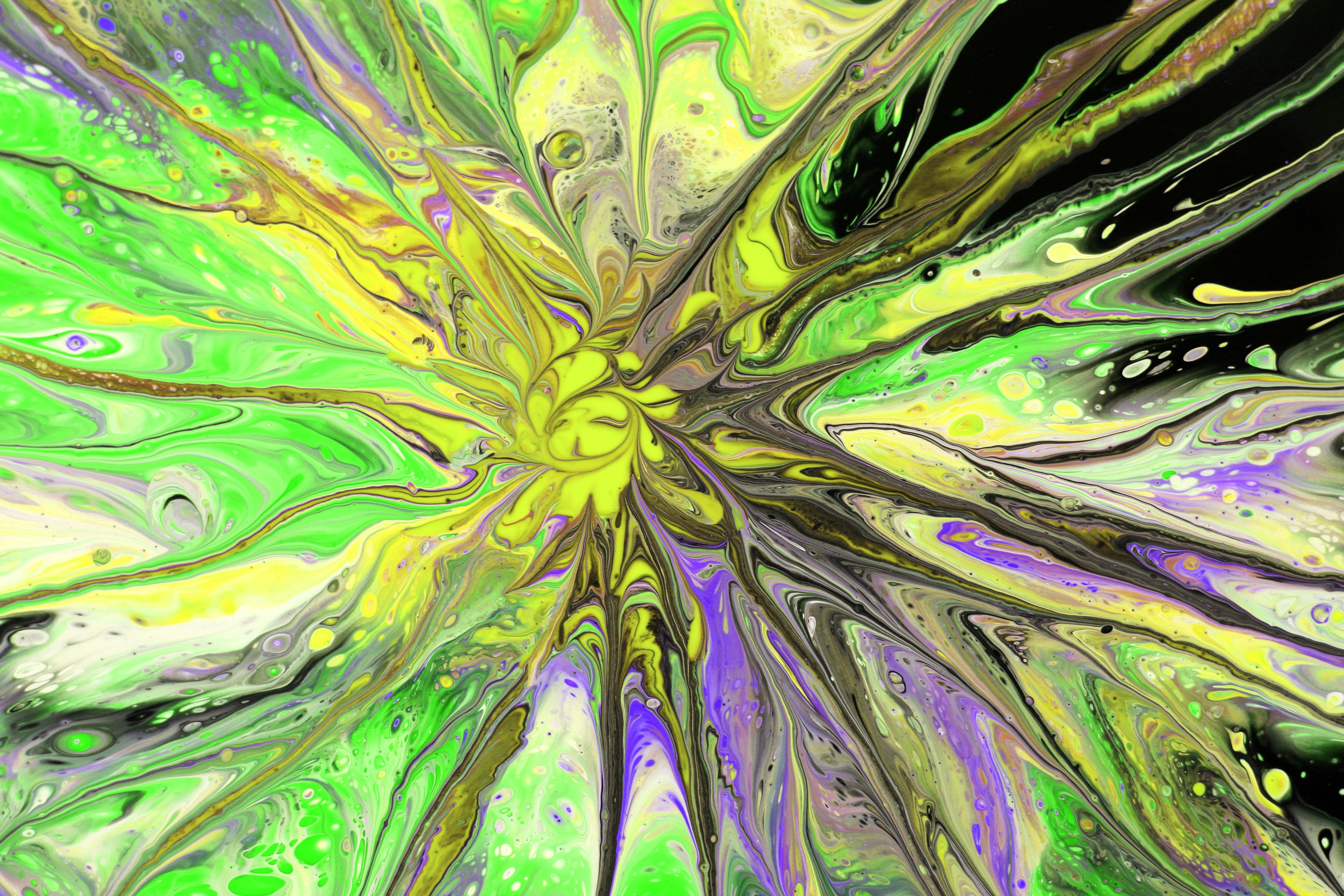 Vibrant Abstract Paint Swirl Art in Greens and Yellows · Free Stock Photo