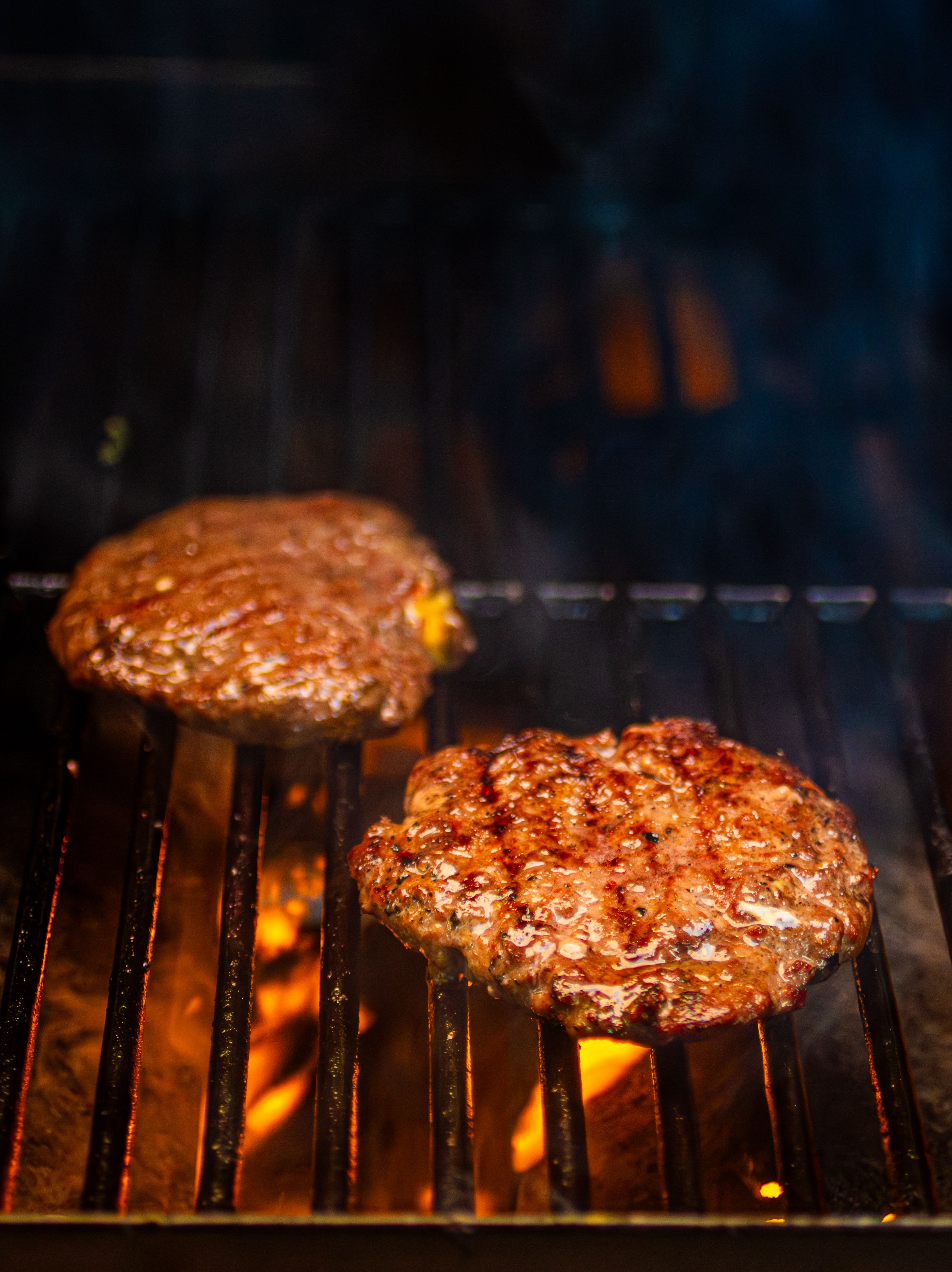Beef patties flames