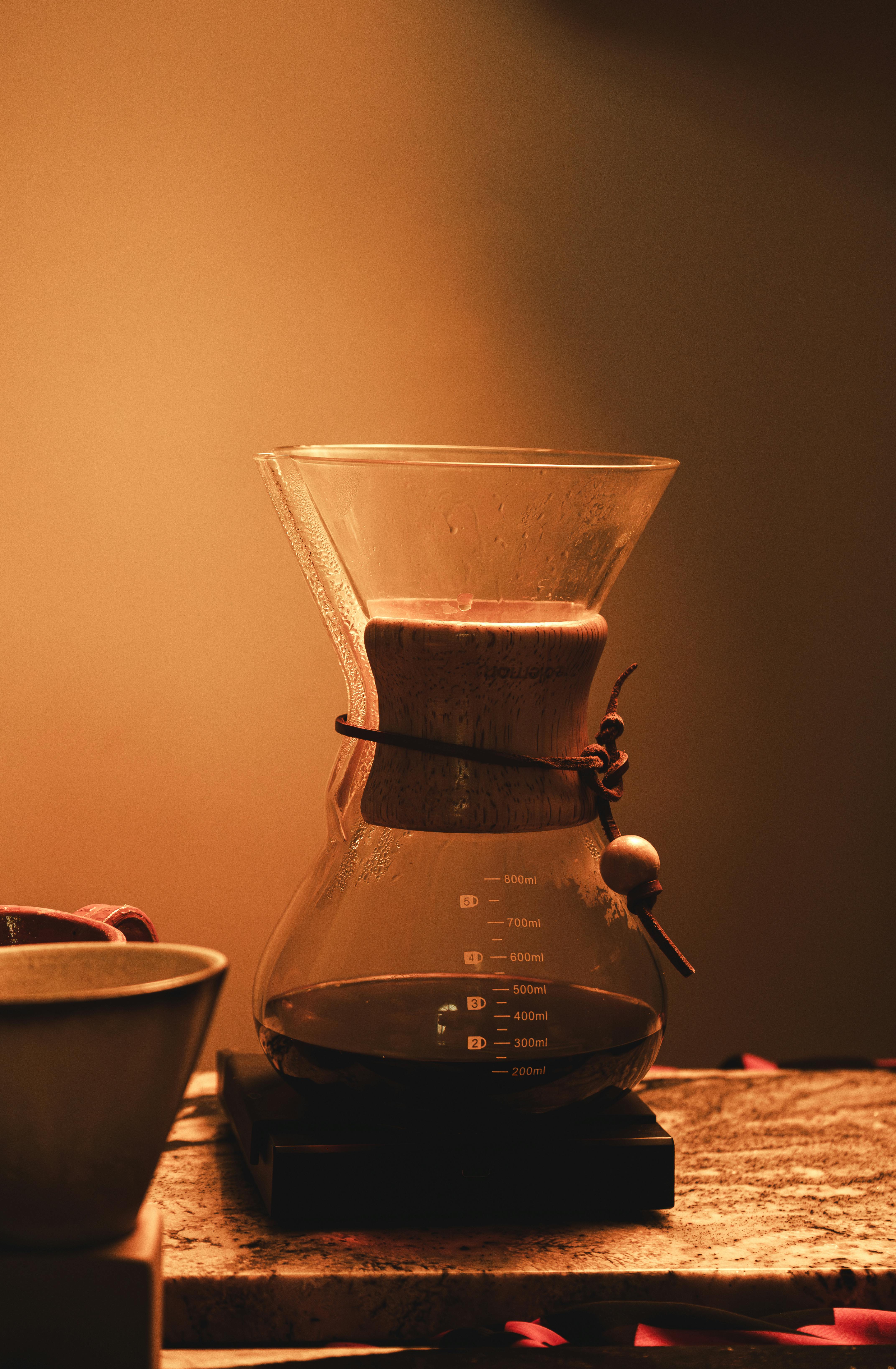 Coffee brewed in a Chemex with a warm, inviting atmosphere.