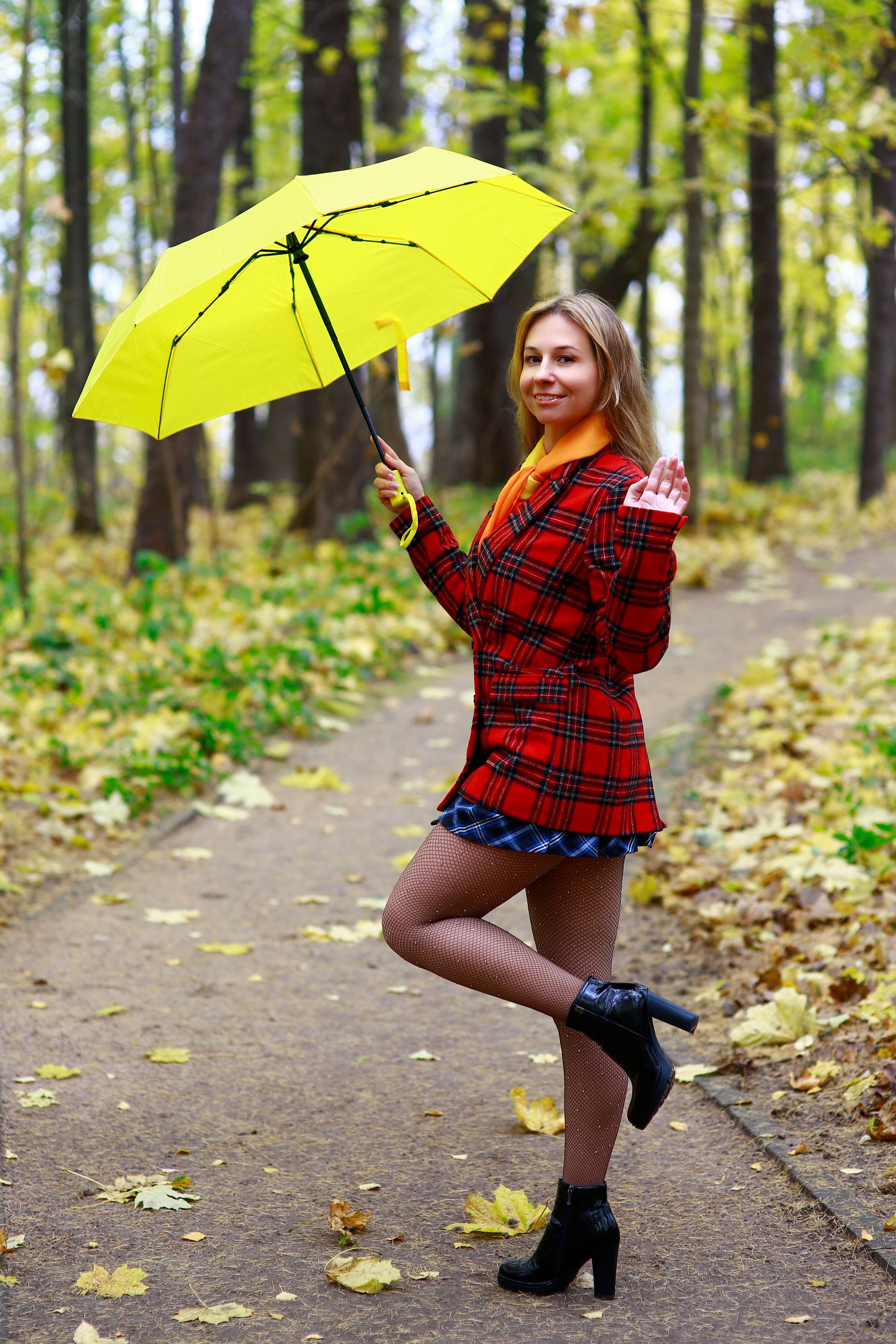 Young Woman with Umbrella in Autumn Forest · Free Stock Photo