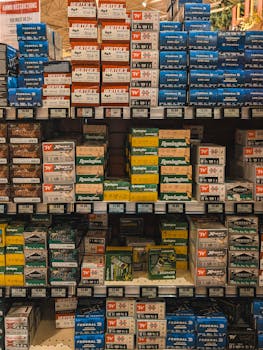 Variety of ammunition brands displayed on store shelves in St. Augustine, Florida.
